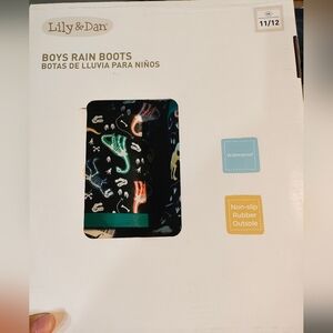 Lily & Dan Boys Rain Boots - Black with Multicolor Dinosaurs